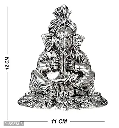 International Gift Silver Metal Cymbal Ganesh Idol With Om Diya With Beautiful Red Box Packing With Carry Bag, 11.5H X 11W X 9.5L Cm-thumb2