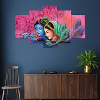 WHAAKART Set Of Five Radha Krishna  Painting Paintings for Living Room, 3D Scenery for Home Deacute;cor (K517X30) Inch.-thumb1