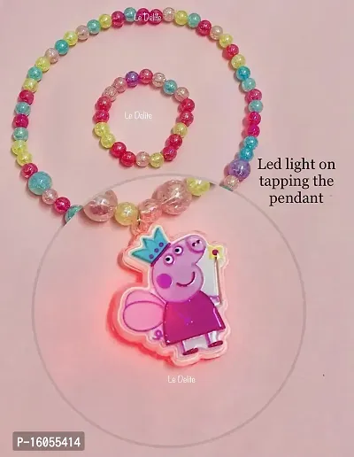Le Delite Kids Jewellery Combo -Box case LED Light Pink Pearl mala pendent Chain,Girls braclet Finger Ring/Necklace Jewelry Set, Unicorn Birthday Gifts Girls, Stylish Necklace (Pig)-thumb2