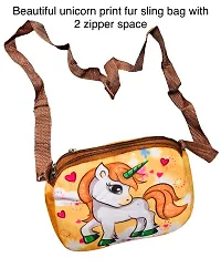 le delite combo pack of unicorn fur sling bag + unicorn lock diary + unicorn pen- Multi color-thumb3