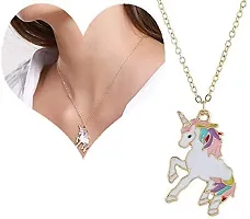 Le Delite Unicorn Chain Pendant Locket Set / Kids Jewellery -Pretty Mala With Chain/Unicorn Necklace Jewelry Set, Unicorn Gifts For Girls, Stylish Necklace, Kitty For Women (Pattern 2) Multicolor-thumb2