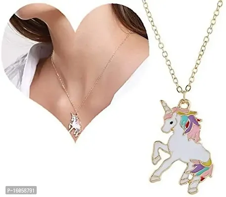 Le Delite Unicorn Chain Pendant Locket Set / Kids Jewellery -Pretty Mala With Chain/Unicorn Necklace Jewelry Set, Unicorn Gifts For Girls, Stylish Necklace, Kitty For Women (Pattern 2) Multicolor-thumb3