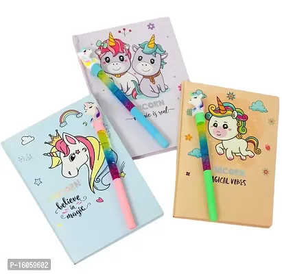 Le Delite Unicorn theme party favor supplies return gifts for kids/combo of 3 hardbound scrapbook journal diaries with water pen (pack of 3 diaries with 3 water pen)-thumb0