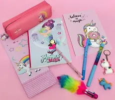 Le Delite unicorn diary for girls kids / mermaid notebook, unicorn eraser , mermaid pencil, lava water glitter pen , fur pen , gel pen , keychain and pencils pouch birthday gift combo set-thumb4