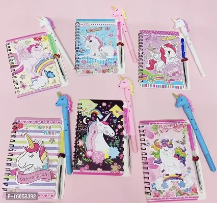 Le Delite Unicorn Diary with Pen/Mini Spiral Pocket Notebook pad Copy for Return Gifts Party Favor / Mix Design Prints Stationary Combo Goodies for Kids (Pack of 6)-thumb0