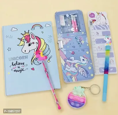 Le Delite Unicorn diary for girls kids/school stationery journals scrapbook (pack of 6)/ notebook with water glitter pen, disco pencil, eraser, pop it up keychain and bookmark-thumb2
