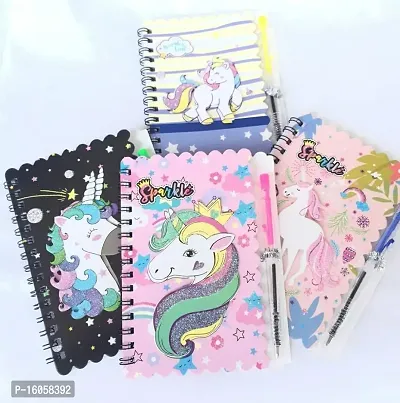 Le Delite Unicorn Diary with Pen/Mini Spiral Pocket Notebook pad Copy for Return Gifts Party Favor / Mix Design Prints Stationary Combo Goodies for Kids (Pack of 6)-thumb4