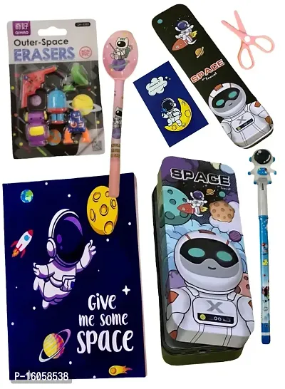 Le Delite Space Explorer Astronaut Diary Notebook , Geometry Box case ,Pen, Pencil, Eraser  Bookmark/ Kids Stationary Birthday Party Rakhi Gift Combos for Boys/Girls(Space Combo)-thumb0