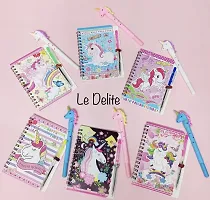 Le Delite Unicorn Diary with Pen/Mini Spiral Pocket Notebook pad Copy for Return Gifts Party Favor / Mix Design Prints Stationary Combo Goodies for Kids (Pack of 6)-thumb2