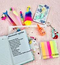 le delite Mermaid Stationary Combo Gift for Girls Kids -Clear Folder Pouch , Fur Pen , Pencil ,Eraser with Diary for School , Highlighter , Sticky Notes Multicolor Stylish Pen / Gift Set-thumb2