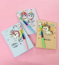 Le Delite Unicorn theme party favor supplies return gifts for kids/combo of 3 hardbound scrapbook journal diaries with water pen (pack of 3 diaries with 3 water pen)-thumb3