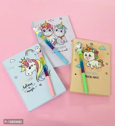 Le Delite Unicorn theme party favor supplies return gifts for kids/combo of 3 hardbound scrapbook journal diaries with water pen (pack of 3 diaries with 3 water pen)-thumb4