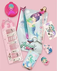 le delite Mermaid theme Return gift combo stationary supplies for kids girls, mermaid diary notebook with pen pencil, eraser , sticky notes  keychain-thumb1