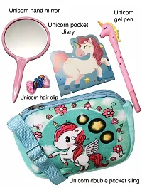 le delite combo pack of unicorn fur sling bag + unicorn lock diary + unicorn pen- Multi color-thumb1