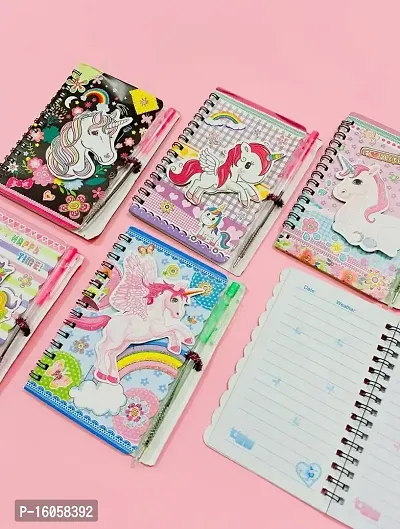 Le Delite Unicorn Diary with Pen/Mini Spiral Pocket Notebook pad Copy for Return Gifts Party Favor / Mix Design Prints Stationary Combo Goodies for Kids (Pack of 6)-thumb5