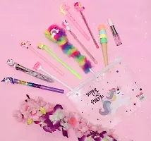 Le Delite Unicorn Combo Gift for Girls Kids / Unicorn Clear Folder PVC Zipper Pouch/ Unicorn Gel Pen / Fur Pen / Lipstick Pen/ Non Sharpening Pencil/ Softy Pen/ Cute Stylish Stationery for Kids-thumb1