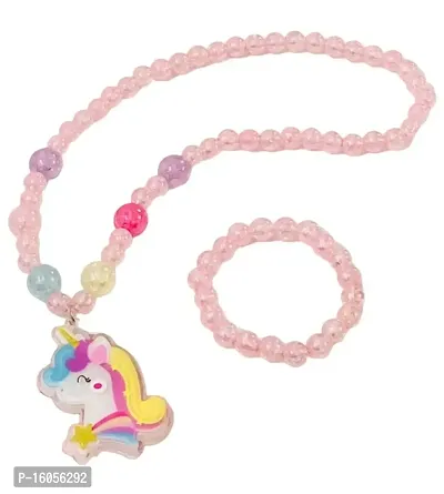 Le Delite Kids Jewellery Combo -box case LED light pink pearl mala pendent Chain,Girls braclet Finger Ring/Necklace Jewelry Set, Unicorn birthday Gifts Girls, stylish Necklace (DOLL)