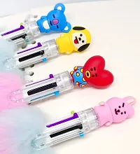 Le Delite Bt21 Theme Fur Pen (6 In 1 Pen) Bt21 B21 Cartoon Character Kpop Pens 4 Pieces With Pen Topper | Cartoon Pen For Kids | Cute Stylish Feather Pens | Return Gift-thumb2