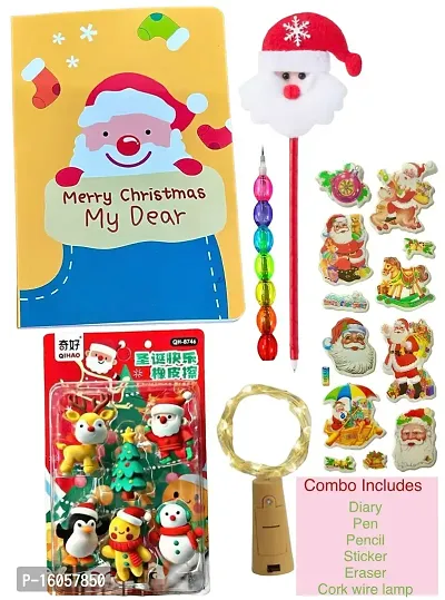 Le Delite Christmas Gifts for Kids - Xmas Goggles with Cork led Light , Unicorn Diary a6 Size Notebook and Pen (Santa Snowman  Tree Bells) Surprise Gift Combo Girls, Boys Children, Multicolor-thumb2
