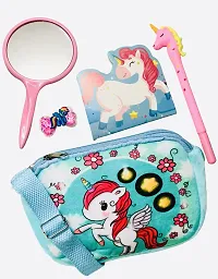 le delite combo pack of unicorn fur sling bag + unicorn lock diary + unicorn pen- Multi color-thumb2