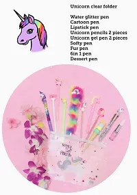 Le Delite Unicorn Combo Gift for Girls Kids / Unicorn Clear Folder PVC Zipper Pouch/ Unicorn Gel Pen / Fur Pen / Lipstick Pen/ Non Sharpening Pencil/ Softy Pen/ Cute Stylish Stationery for Kids-thumb4