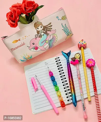 Le Delite Spiral Mini Diary Kids Girls , Cartoon Doll Pocket Diary ,Cute Diary for Kids,Cartoon Stylish Pen / Diary with Pen , Mermaid Stationary Pouch for Girl ,Pearl Mirror Mermaid Pencil Pen-thumb0