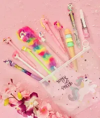 Le Delite Unicorn Combo Gift for Girls Kids / Unicorn Clear Folder PVC Zipper Pouch/ Unicorn Gel Pen / Fur Pen / Lipstick Pen/ Non Sharpening Pencil/ Softy Pen/ Cute Stylish Stationery for Kids-thumb3