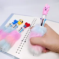 Le Delite Bt21 Theme Fur Pen (6 In 1 Pen) Bt21 B21 Cartoon Character Kpop Pens 4 Pieces With Pen Topper | Cartoon Pen For Kids | Cute Stylish Feather Pens | Return Gift-thumb3