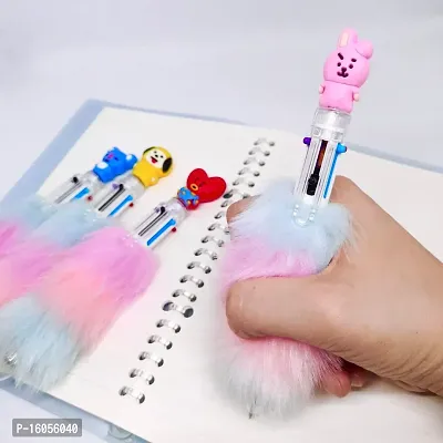 Le Delite Bt21 Theme Fur Pen (6 In 1 Pen) Bt21 B21 Cartoon Character Kpop Pens 4 Pieces With Pen Topper | Cartoon Pen For Kids | Cute Stylish Feather Pens | Return Gift-thumb4