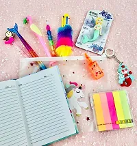 le delite Mermaid Stationary Combo Gift for Girls Kids -Clear Folder Pouch , Fur Pen , Pencil ,Eraser with Diary for School , Highlighter , Sticky Notes Multicolor Stylish Pen / Gift Set-thumb4