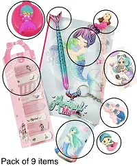 le delite Mermaid theme Return gift combo stationary supplies for kids girls, mermaid diary notebook with pen pencil, eraser , sticky notes  keychain-thumb3