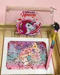 Le Delite Cardboard Water Glitter Diary With Unicorn Fan Head Pen, Unicorn Cardboard Pad, Multicolor, Pack Of 1-thumb1