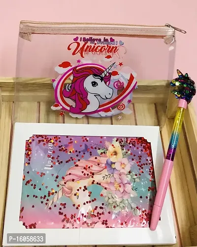 Le Delite Cardboard Water Glitter Diary With Unicorn Fan Head Pen, Unicorn Cardboard Pad, Multicolor, Pack Of 1-thumb2