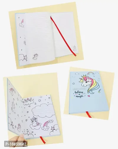 Le Delite Unicorn theme party favor supplies return gifts for kids/combo of 3 hardbound scrapbook journal diaries with water pen (pack of 3 diaries with 3 water pen)-thumb2