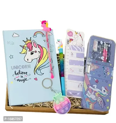 Le Delite Unicorn diary for girls kids/school stationery journals scrapbook (pack of 6)/ notebook with water glitter pen, disco pencil, eraser, pop it up keychain and bookmark
