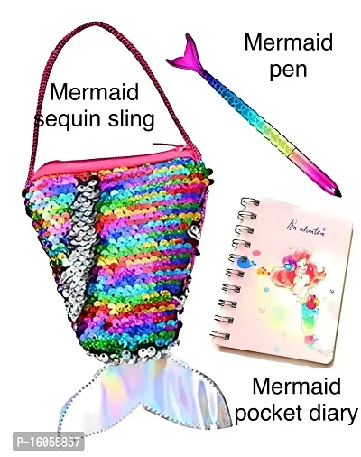 Le Delite Mermaid Combo Including Mermaid Sling Bag , Mermaid Spiral Diary , Mermaid Pen-thumb3