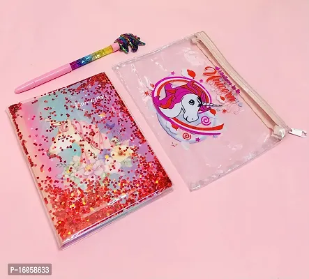 Le Delite Cardboard Water Glitter Diary With Unicorn Fan Head Pen, Unicorn Cardboard Pad, Multicolor, Pack Of 1