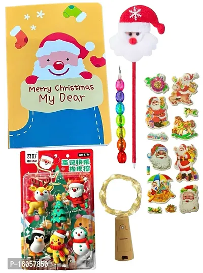 Le Delite Christmas Gifts for Kids - Xmas Goggles with Cork led Light , Unicorn Diary a6 Size Notebook and Pen (Santa Snowman  Tree Bells) Surprise Gift Combo Girls, Boys Children, Multicolor