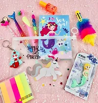 le delite Mermaid Stationary Combo Gift for Girls Kids -Clear Folder Pouch , Fur Pen , Pencil ,Eraser with Diary for School , Highlighter , Sticky Notes Multicolor Stylish Pen / Gift Set-thumb3