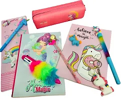 Le Delite unicorn diary for girls kids / mermaid notebook, unicorn eraser , mermaid pencil, lava water glitter pen , fur pen , gel pen , keychain and pencils pouch birthday gift combo set-thumb3