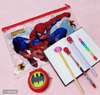 Le Delite School Supply Spider Action Man Combo Boys - Diary with Pen, Pencil, tin case  Clear Folder Pouch for Boys/ Super Hero Action Hero Diary / Birthday Return Gift for Boys-thumb3
