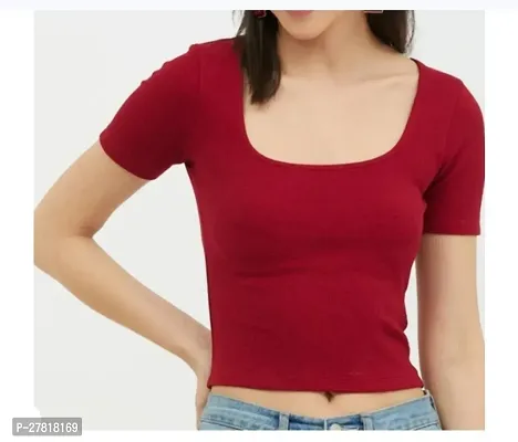 Elegant Red Lycra Solid Top For Women