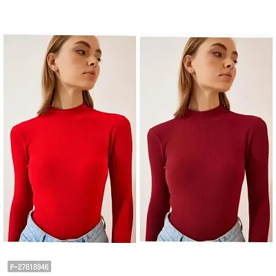 Elegant Red Lycra Solid Top For Women Pack Of 2