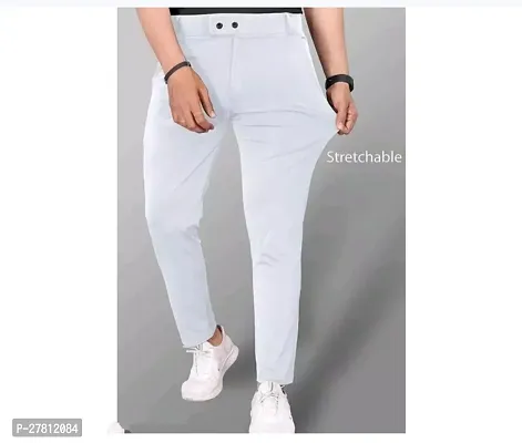 Stylish White Lycra Solid Regular Trousers For Men