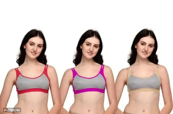 Stylish Multicoloured Cotton Blend Solid Bras For Women Pack Of 3-thumb0