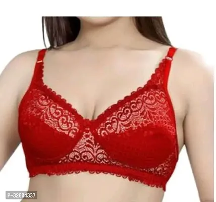 Stylish Red Cotton Blend Solid Bra For Women