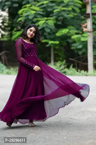 Stylish Purple Georgette Ethnic Gown For Women-thumb0