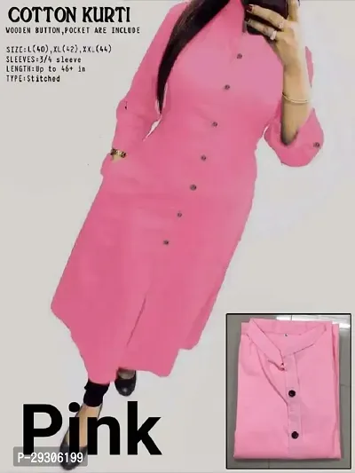 Stylish Pink Solid Khadi Cotton Kurta For Women-thumb0