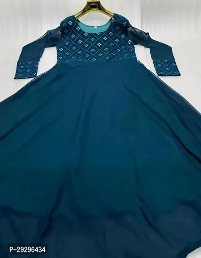 Stylish Teal Georgette Ethnic Gown For Women