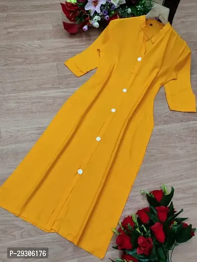 Stylish Yellow Solid Rayon Kurta For Women-thumb0